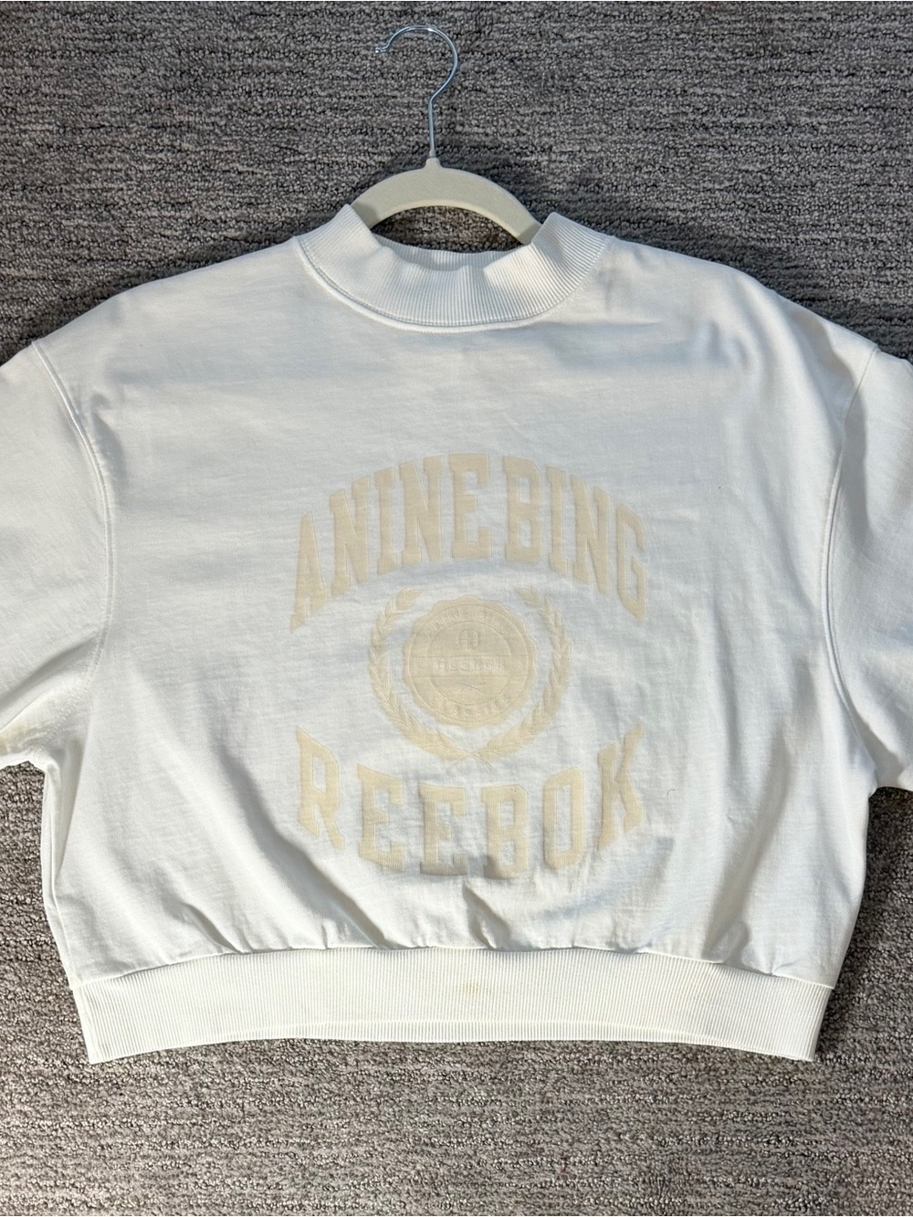 Reebok White Cropped Crewneck Sweatshirt with Cream Logo